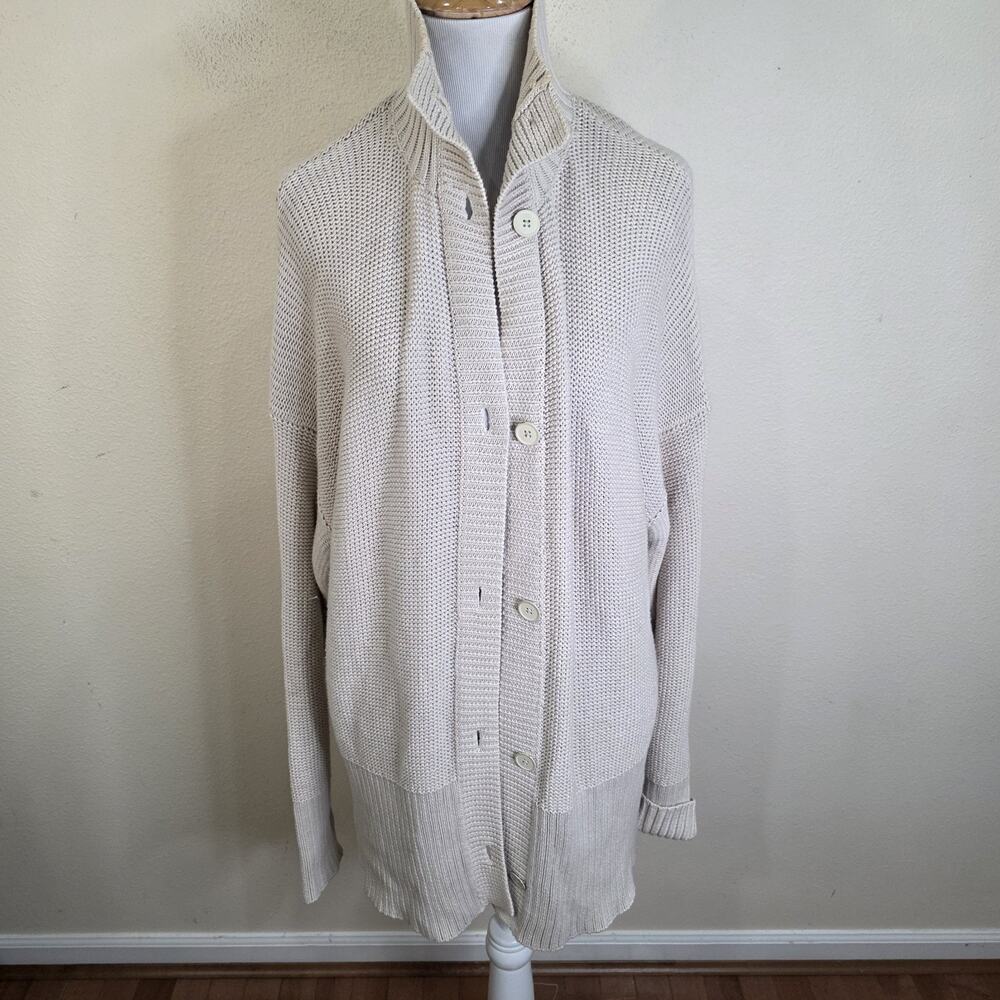 T alexander Wang Beige Chunky Knit Cotton Cardigan Sweater Size Medium Slouchy - Picture 2 of 7